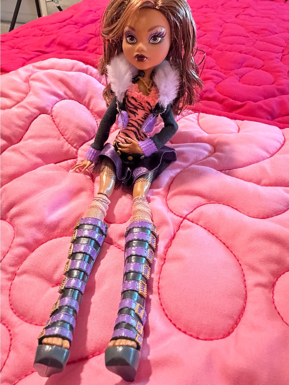 Fashion Doll with Purple Metallic Gladiator Boots and Pink Outfit